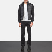 Men's Nashville Matelassé Noir Windbreaker Veste en Cuir pour Homme - Vue de profil avec coupe de manche ergonomique