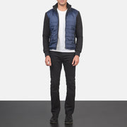
Nashville Matelassé Bleu Windbreaker Veste en Cuir pour Homme - Vue de profil mettant en valeur la coupe de manche ergonomique