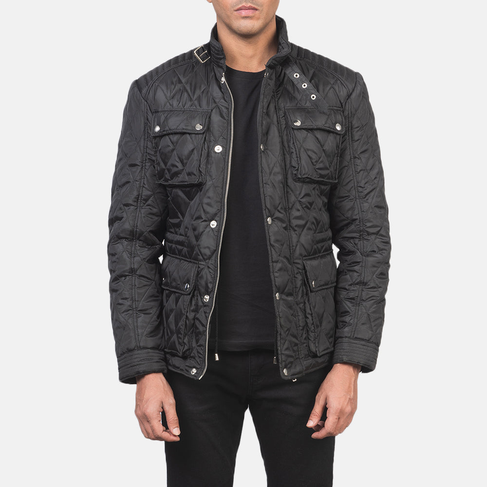 Nelson Quilted Black Windbreaker Jacket in Black Polyester - Vue de face & silhouette ajustée | Acheter en ligne