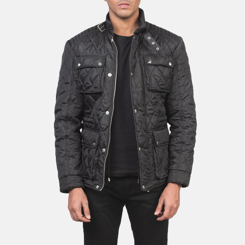 Nelson Matelassé Noir Windbreaker Veste en Cuir pour Homme