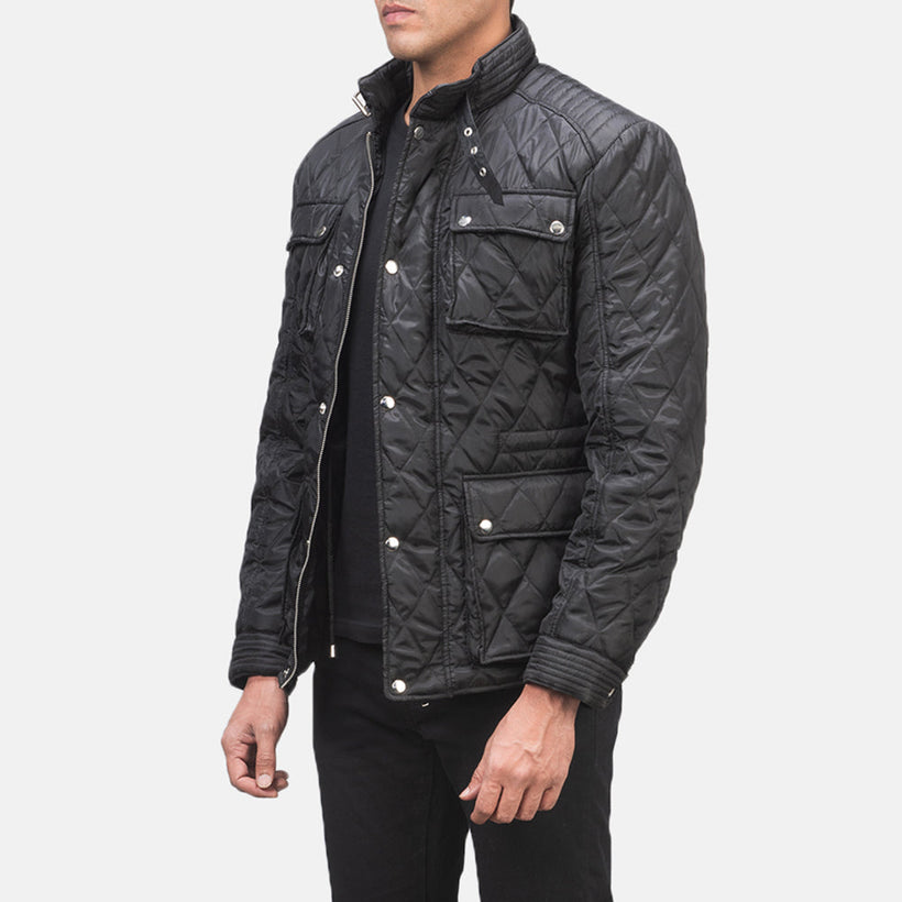 Nelson Matelassé Noir Windbreaker Veste en Cuir pour Homme