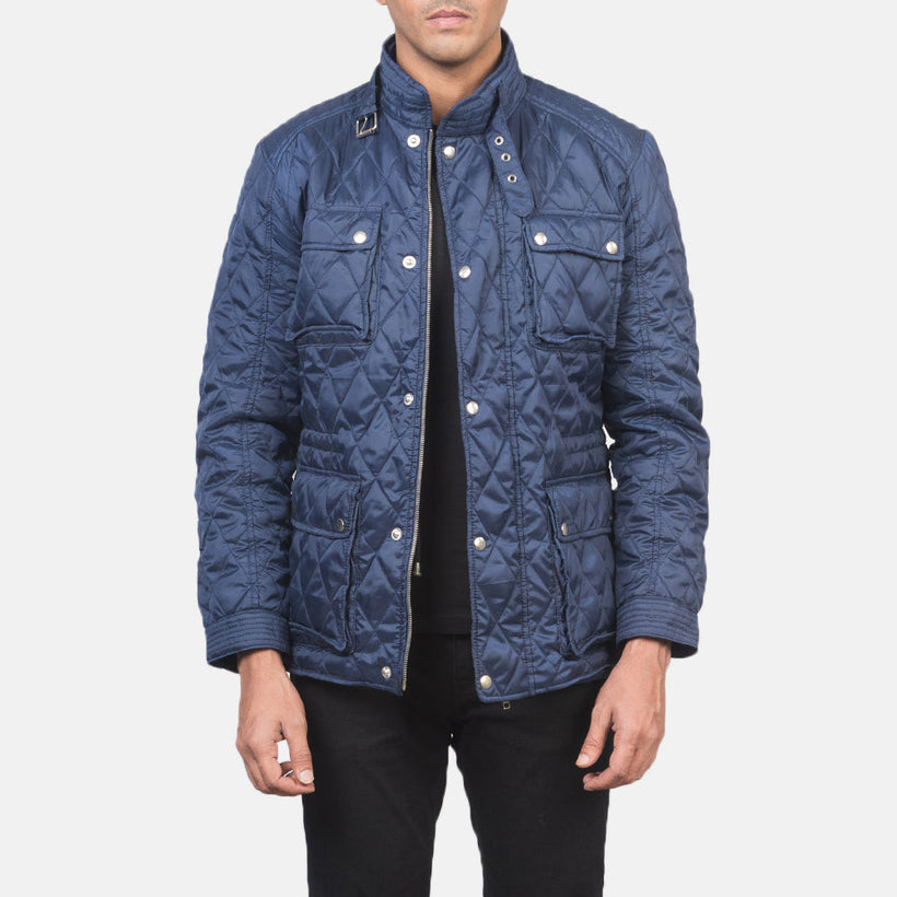 Nelson Matelassé Bleu Windbreaker Veste en Cuir pour Homme