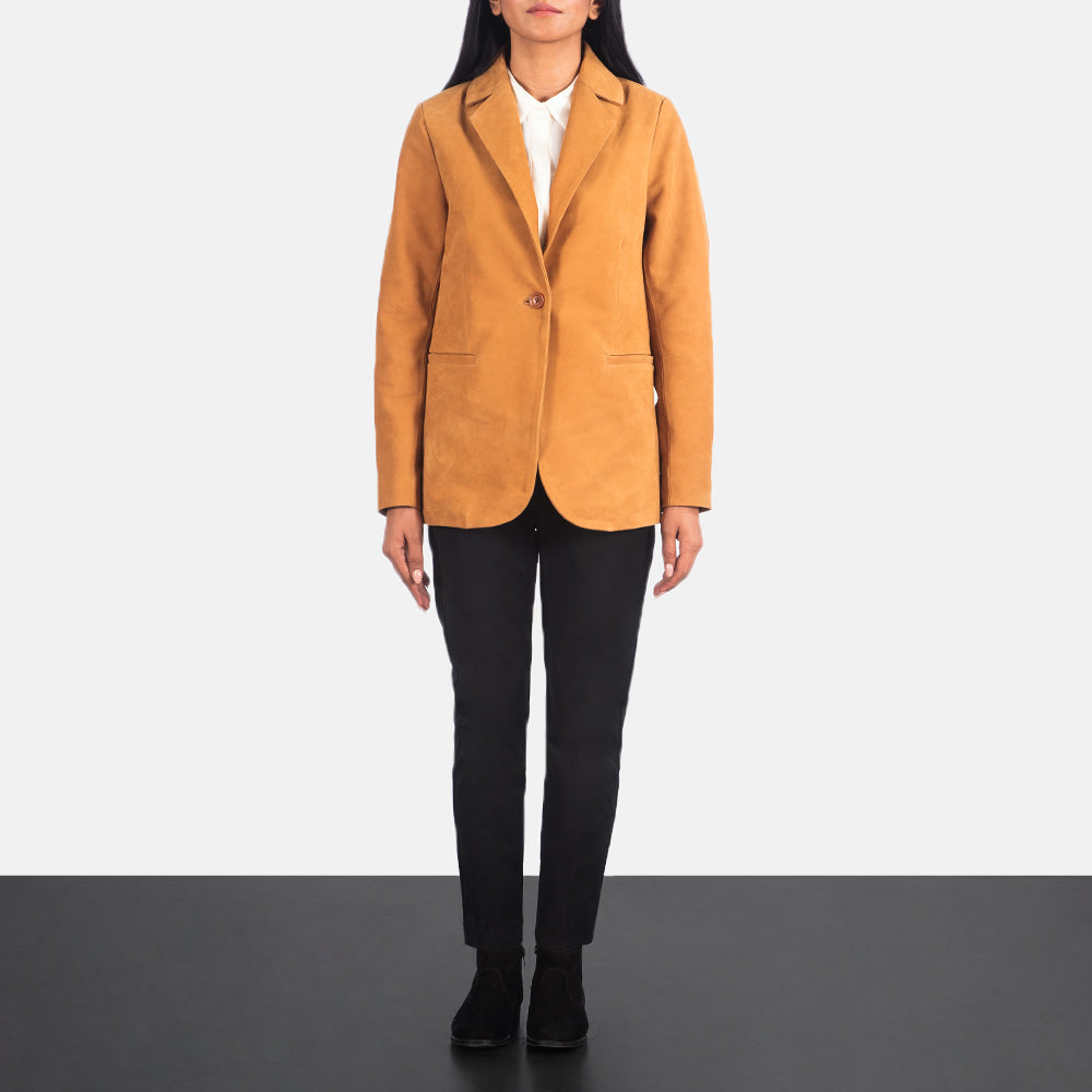 Women's Norma Brown Suede Blazer - Vue de profil avec coupe de manche ergonomique