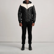 Norman Tan Hooded Bomber Leather Puffer Jacket - Vue de profil avec coupe de manche ergonomique