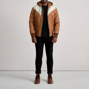 Norman Veste en Cuir Camel Puffer Veste en Cuir pour Homme – Vue produit alternative 3