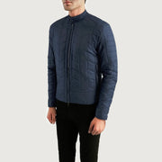 Navy Blue Nylon Winter Jacket - Vue de dos avec coupe ajustée aux épaules &amp; ourlet soigné