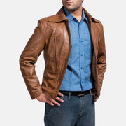 Old School Marron Veste en Cuir pour Homme - Vue de profil avec coupe de manche ergonomique