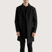 Petrillo Noir Wool Single Breasted Manteau en Cuir pour Homme in Black Synthetic Wool - Vue de face &amp; silhouette ajustée | Acheter en ligne