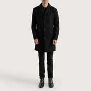 Petrillo Noir Wool Single Breasted Manteau en Cuir pour Homme - Vue de profil avec coupe de manche ergonomique