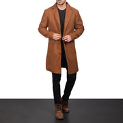 
Khaki Synthetic Wool Trench Coat - Vue arrière montrant la carrure ajustée et l'ourlet net
