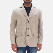 Men's Professor By Day Suede Blazer en Cuir pour Homme in Off White (Greyish) Goatskin Suede - Vue de face &amp; silhouette ajustée | Acheter en ligne