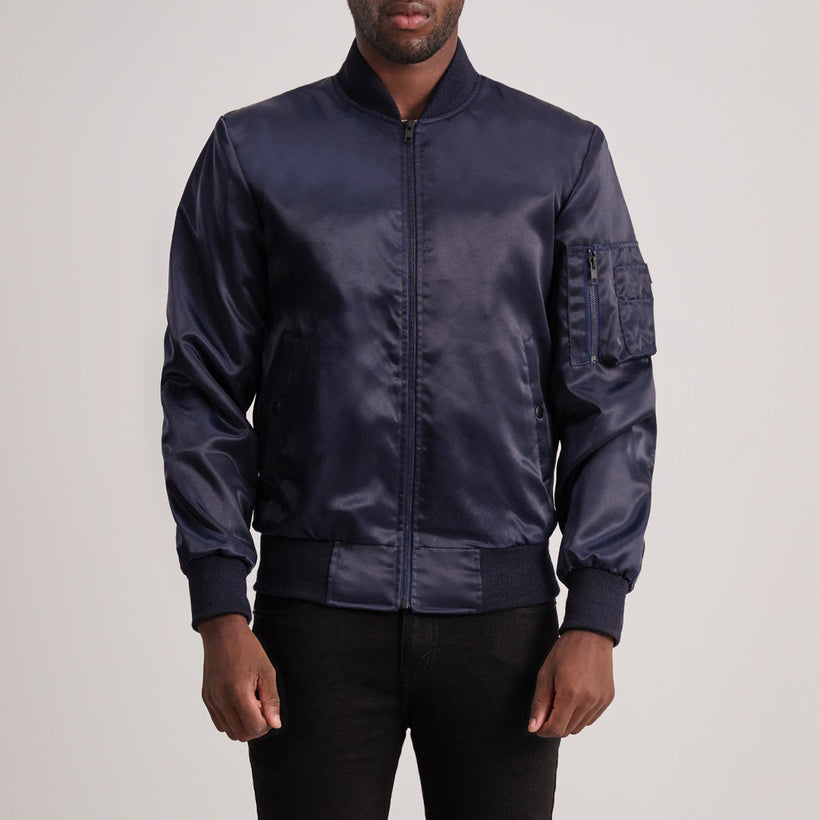 Quinton MA-1 Bleu Blouson Bomber en Cuir pour Homme