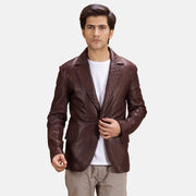 Radaron Matelassé Bordeaux Blazer en Cuir en Cuir pour Homme in Maroon Sheepskin Leather - Vue de face &amp; silhouette ajustée | Acheter en ligne
