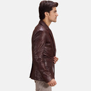 Maroon Sheepskin leather Blazer - Vue de dos avec coupe ajustée aux épaules &amp; ourlet soigné