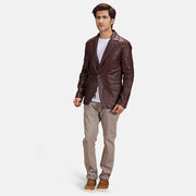 Radaron Matelassé Bordeaux Blazer en Cuir en Cuir pour Homme - Vue de profil avec coupe de manche ergonomique
