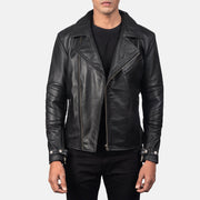Men's Raiden Black Leather Biker Jacket in Black Cowhide Leather - Vue de face &amp; silhouette ajustée | Acheter en ligne