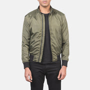 Men's Ramon Vert Blouson Bomber en Cuir pour Homme in Green Nylon - Vue de face &amp; silhouette ajustée | Acheter en ligne