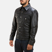 Men's Ranchson Noir Leather Shirt pour Homme - Vue de profil avec coupe de manche ergonomique