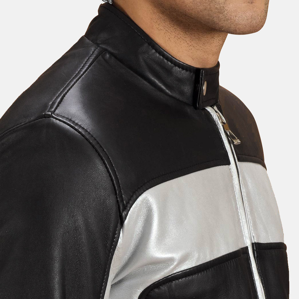 Randolf Silver Noir Veste Motard en Cuir pour Homme - Vue de profil avec coupe de manche ergonomique