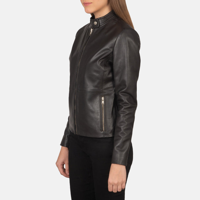 Rave Marron Veste Motard en Cuir pour Femme