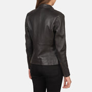Vue détaillée of Band with snap button &amp; Zipper Hardware on Women's Rave Brown Leather Biker Jacket