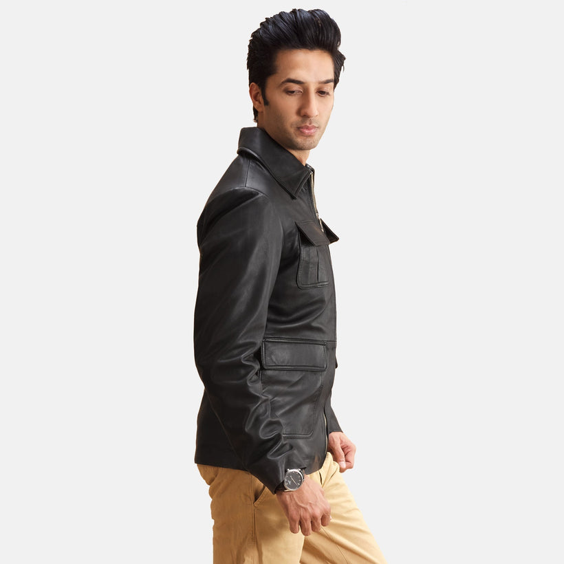 Raven Noir Veste en Cuir pour Homme