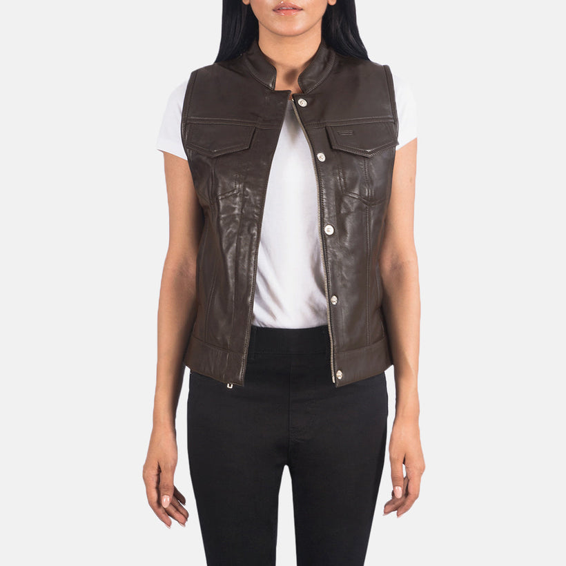 Rayne Moto Marron Gilet en Cuir pour Femme