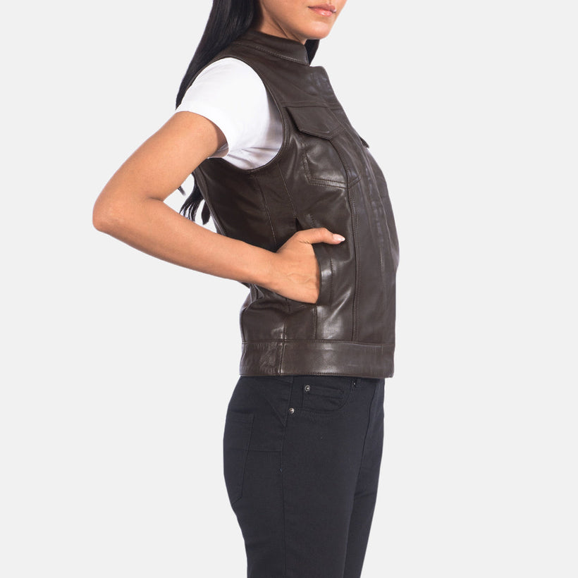 Rayne Moto Marron Gilet en Cuir pour Femme