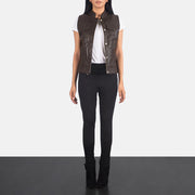 
Rayne Moto Marron Gilet en Cuir pour Femme - Vue de profil mettant en valeur la coupe de manche ergonomique