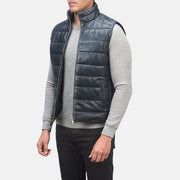 
Blue Sheepskin leather Vest - Vue arrière montrant la carrure ajustée et l'ourlet net