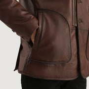 Men's Rocky Marron Fur Manteau en Cuir pour Homme - Vue de profil avec coupe de manche ergonomique