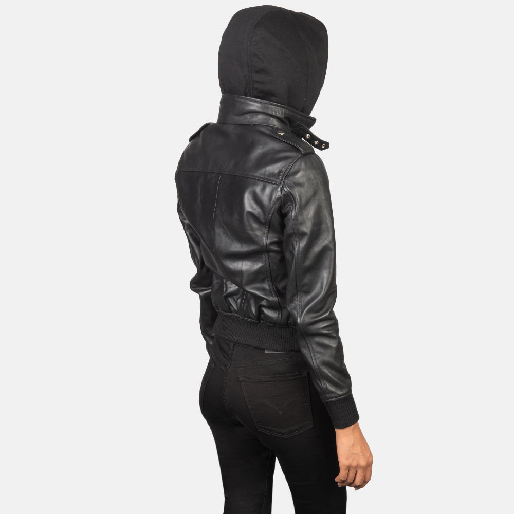 Roslyn Hooded Blouson Bomber en Cuir pour Femme – Vue produit alternative 5