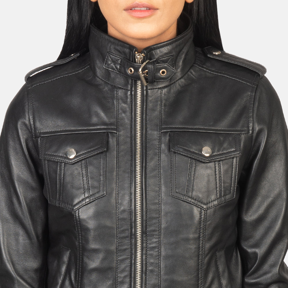 Roslyn Hooded Blouson Bomber en Cuir pour Femme – Vue produit alternative 6