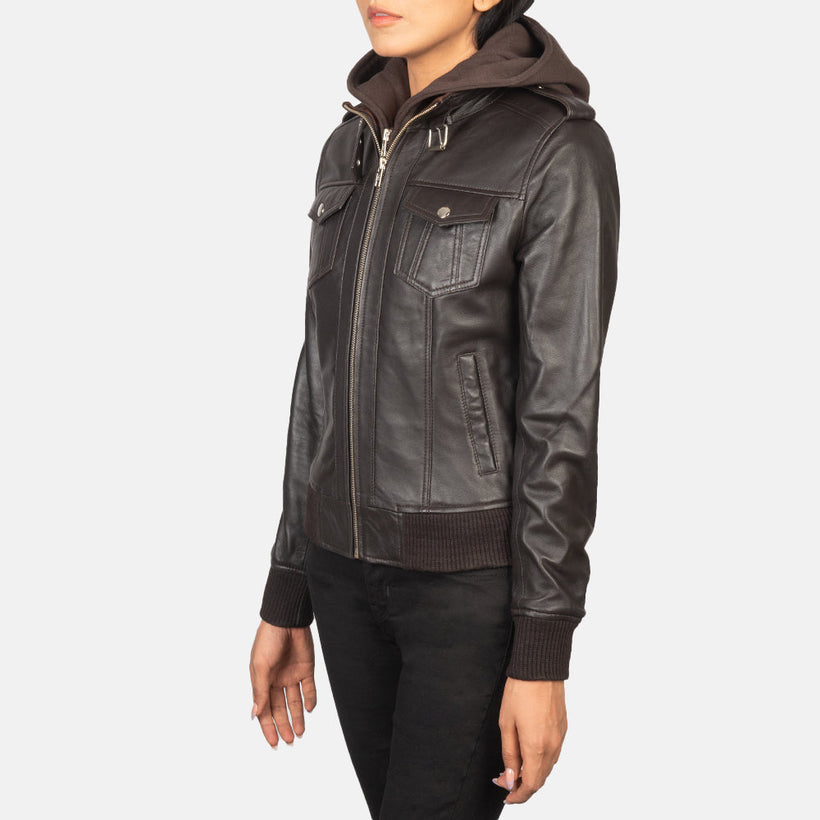 Roslyn Hooded Blouson Bomber en Cuir pour Femme