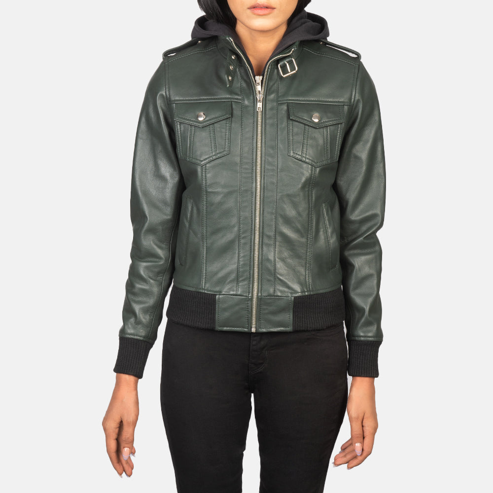 Roslyn Hooded Blouson Bomber en Cuir pour Femme – Vue produit alternative 4