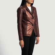 Maroon Sheepskin leather Blazer - Vue de dos avec coupe ajustée aux épaules &amp; ourlet soigné