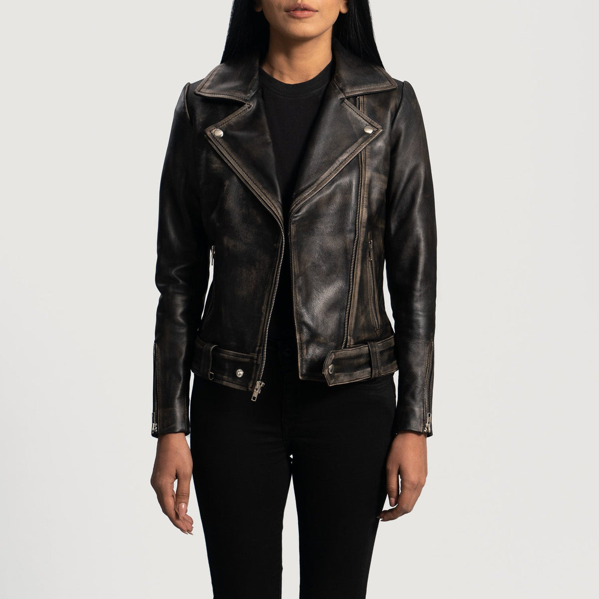 Rumy Bordeaux Veste Motard en Cuir pour Femme – Vue produit alternative 1
