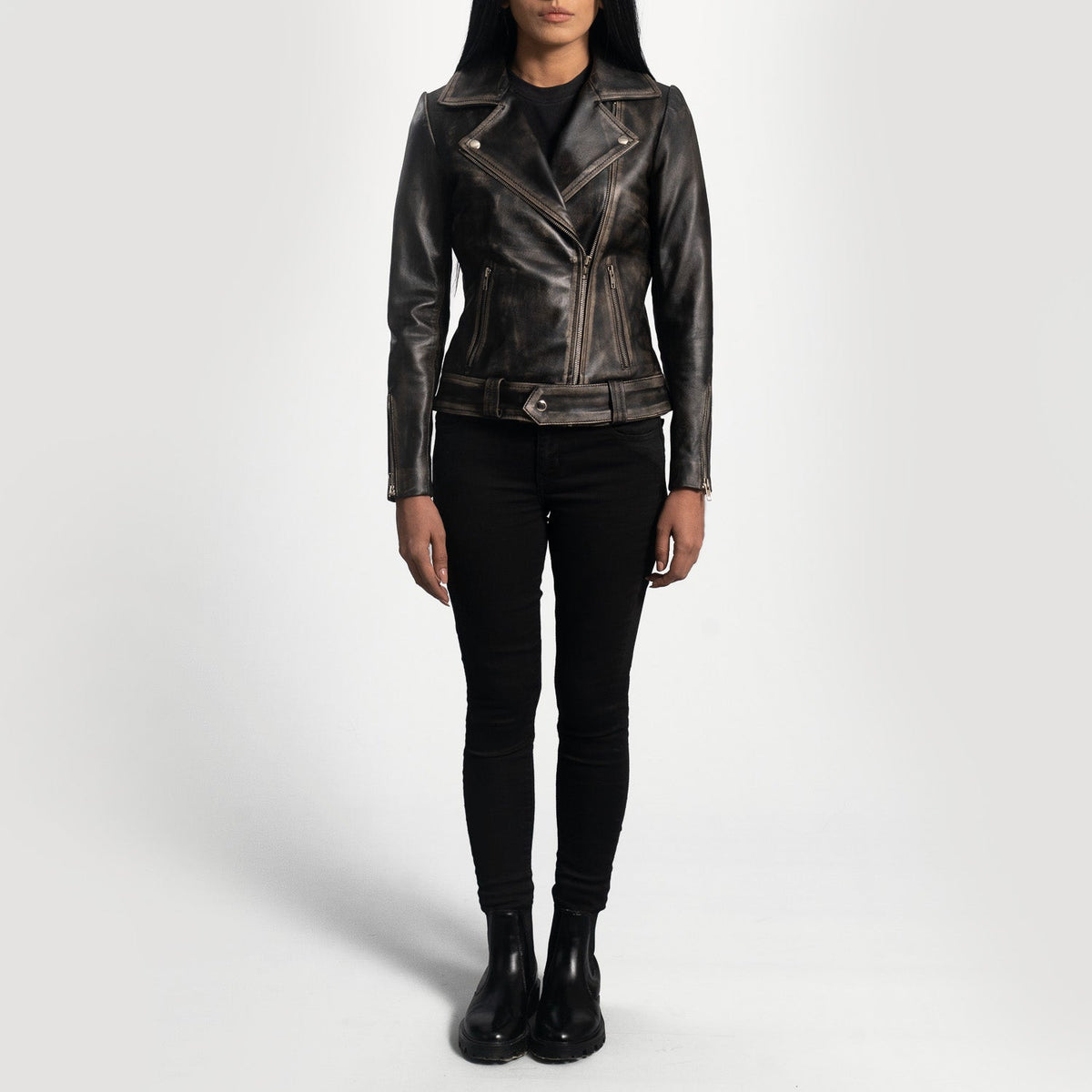 Rumy Bordeaux Veste Motard en Cuir pour Femme – Vue produit alternative 3