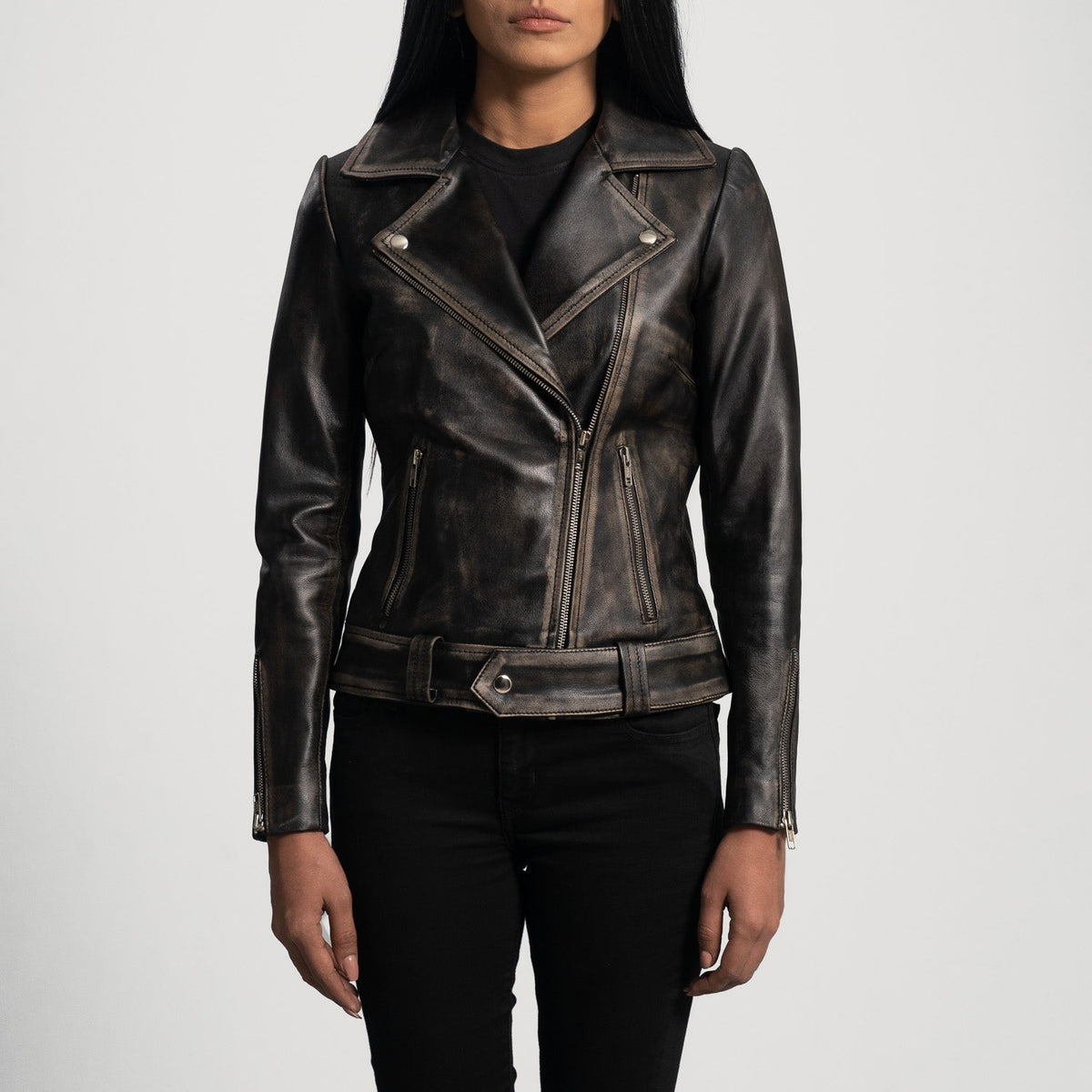Rumy Bordeaux Veste Motard en Cuir pour Femme – Vue produit alternative 4