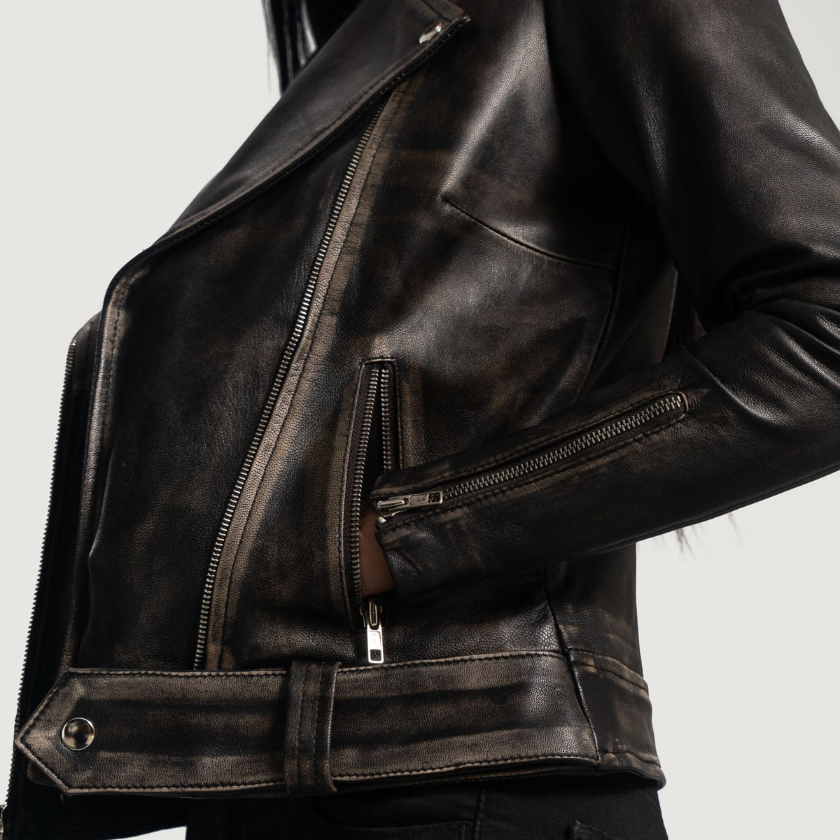 Rumy Bordeaux Veste Motard en Cuir pour Femme – Vue produit alternative 6