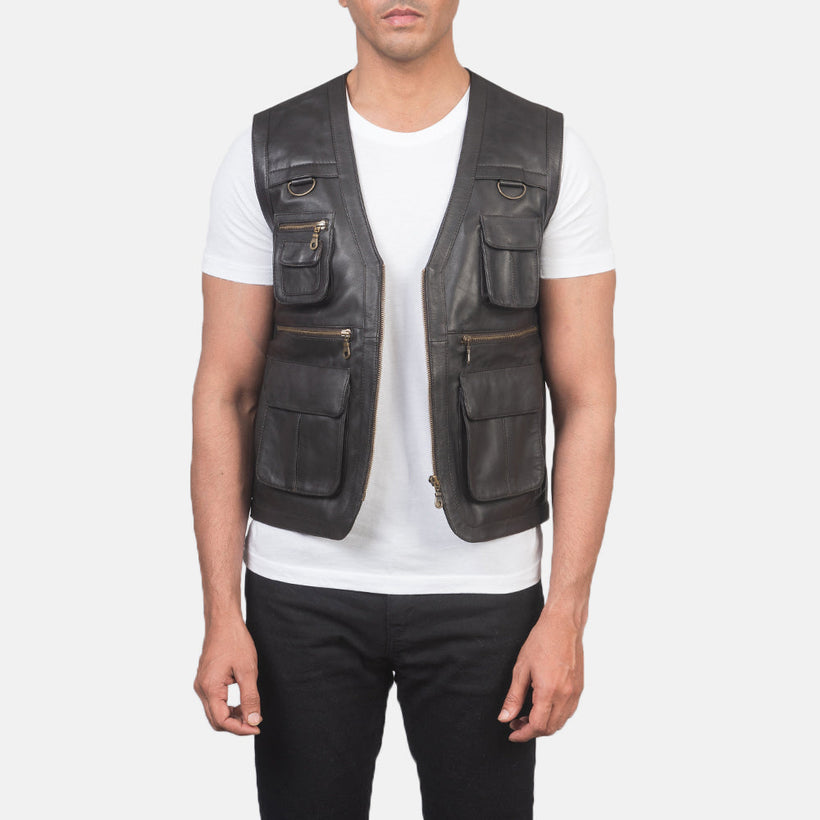 Safari Marron Gilet en Cuir pour Homme