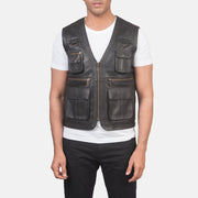 
Vue détaillée of Classic Collar & Zipper Hardware on Safari Marron Gilet en Cuir pour Homme