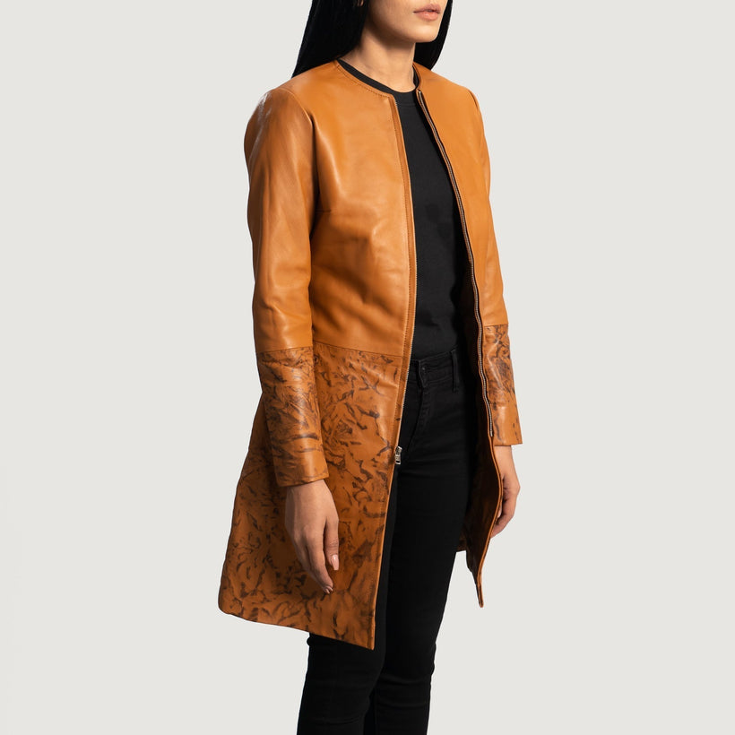 Sandy Camel Dye Manteau en Cuir pour Femme