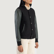 
Green Sheepskin Leather Bomber Jacket - Vue arrière montrant la carrure ajustée et l'ourlet net