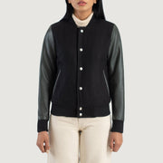 
Vue détaillée of Varsity & Snap Buttons Hardware on Savant Green Hybrid Varsity Jacket