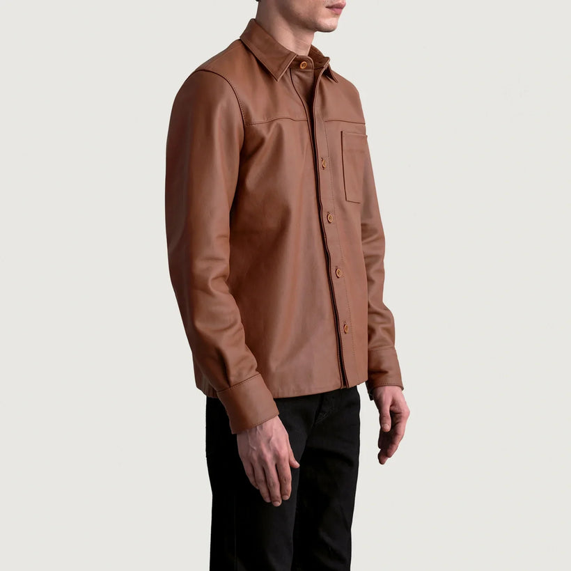 Scout Matte Marron Leather Shirt pour Homme