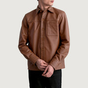 
Scout Matte Marron Leather Shirt pour Homme - Vue de profil mettant en valeur la coupe de manche ergonomique