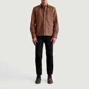 
Vue détaillée of Shirt & Buttons Hardware on Scout Matte Marron Leather Shirt pour Homme