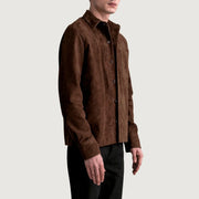 
Brown Goatskin suede Jacket - Vue arrière montrant la carrure ajustée et l'ourlet net