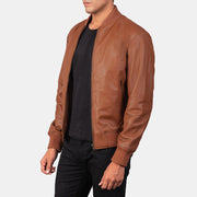 Brown Sheepskin Leather Bomber Jacket - Vue de dos avec coupe ajustée aux épaules &amp; ourlet soigné